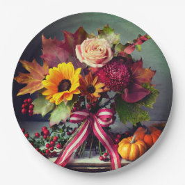 Fall Floral mit Bow, 9" Round Paper Teller