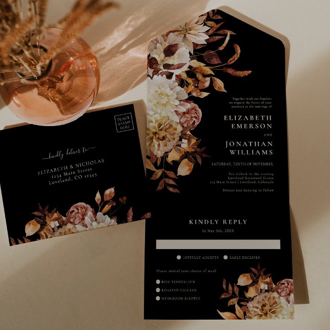 Fall Floral mit Meals Wedding All In One Einladung (Fall Floral with Meals Wedding All In One Invitation
)