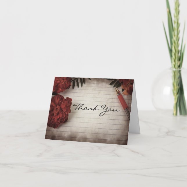 Fall Floral mit Pen und Papier Hochzeit Vielen Dan Dankeskarte (Vorderseite)
