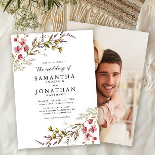 Fall Floral Moderne Wildblumen Foto Hochzeit Einladung