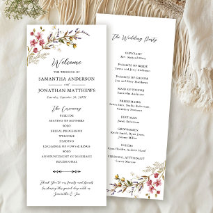 Fall Floral Moderne Wildblumen Hochzeit Programm
