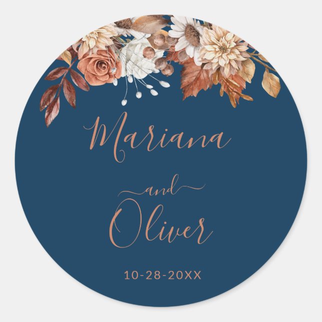 Fall Floral Navy Blue Umschlag Aufkleber (Vorderseite)