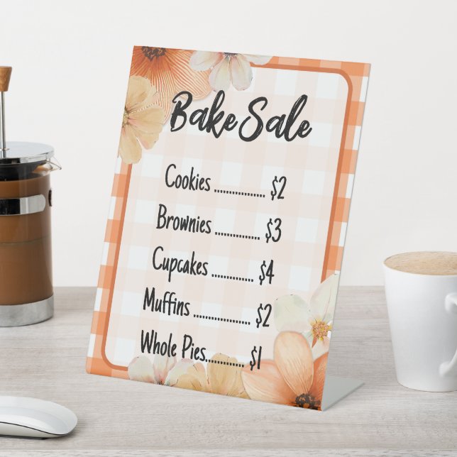 Fall Floral Plaid Bake Sale Sign Template Sockelschild (In SItu)