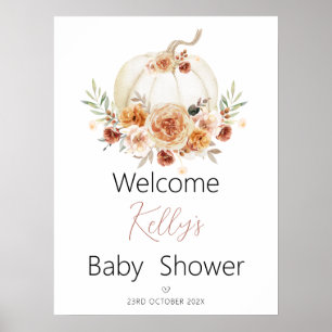 Fall Floral Pumpkin Baby Dusche Begrüßungszeichen Poster