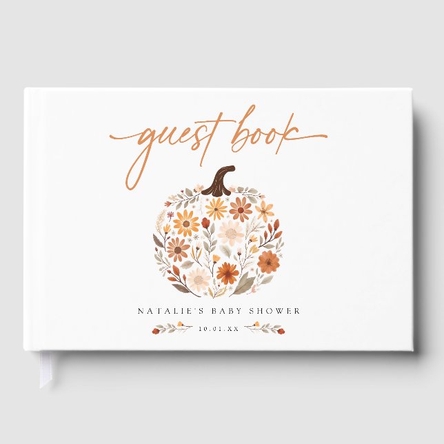 Fall Floral Pumpkin Baby Dusche Gästebuch (Vorderseite)