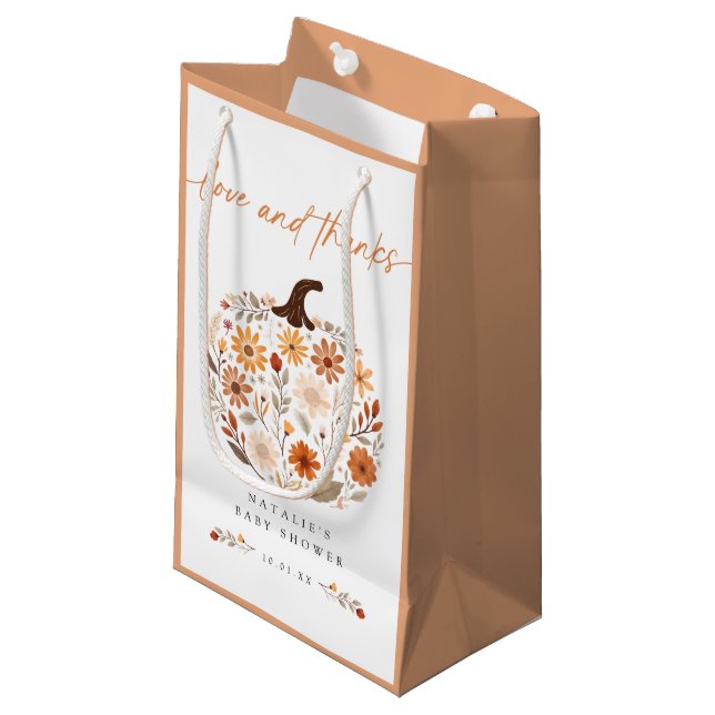Fall Floral Pumpkin Baby Dusche Gefallen Kleine Geschenktüte (Vorderseite Schrägansicht)
