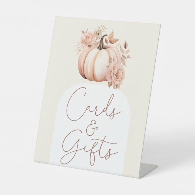 Fall Floral Pumpkin Baby Duschkarten und Geschenke Sockelschild (Vorderseite)