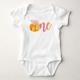 Fall Floral Pumpkin Baby Girl's 1st Birthday ONE B Baby Strampler