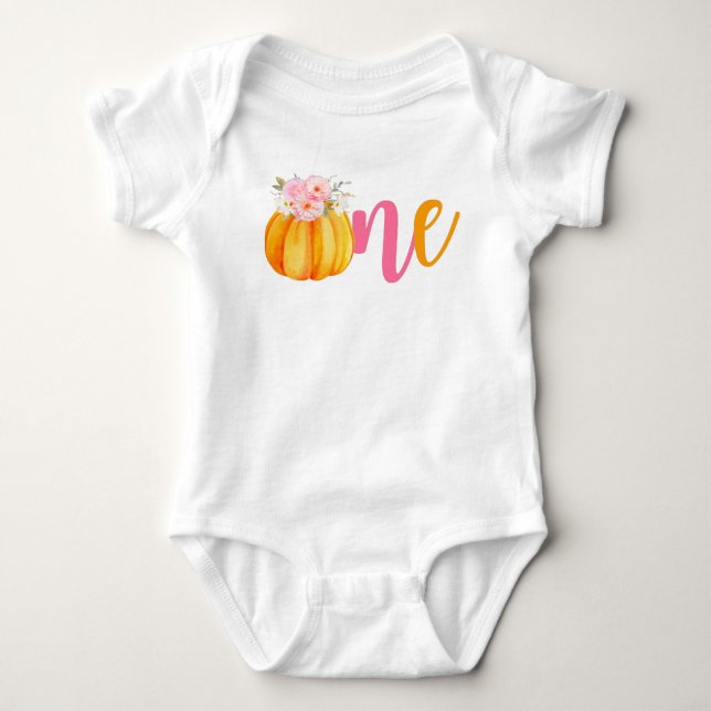 Fall Floral Pumpkin Baby Girl's 1st Birthday ONE B Baby Strampler (Vorderseite)