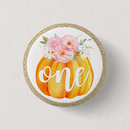 Fall Floral Pumpkin Baby Girl's 1st Birthday ONE Button