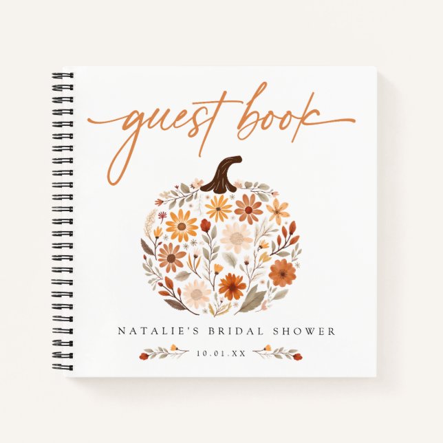 Fall Floral Pumpkin Brautparty Gästebuch Notizbuch (Vorderseite)