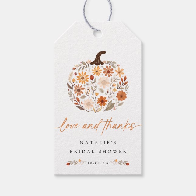 Fall Floral Pumpkin Brautparty Geschenkanhänger (Vorderseite)