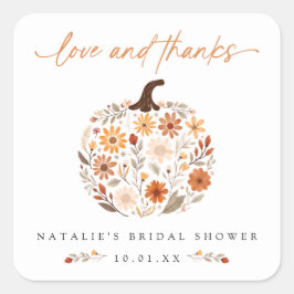 Fall Floral Pumpkin Brautparty Vielen Dank Quadratischer Aufkleber