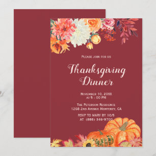 Fall Floral Pumpkin Erntedank Einladungen