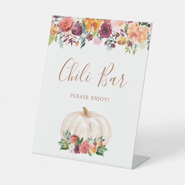 Fall Floral Pumpkin Food Chili Bar Sign Sockelschild (Vorderseite)