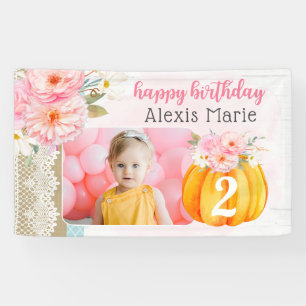 Fall Floral Pumpkin Girl's Custom Birthday Foto Banner