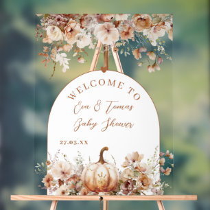 Fall Floral Pumpkin Neutral Baby Dusche Willkommen Acrylschild