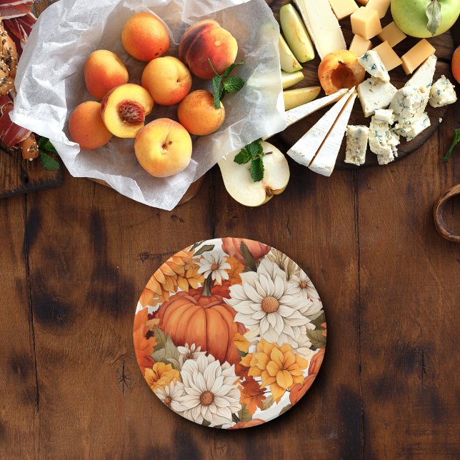 Fall Floral Pumpkin Pappteller (Von Creator hochgeladen)