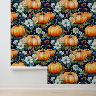 Fall Floral Pumpkin Patch auf Dunkelblau Tapete