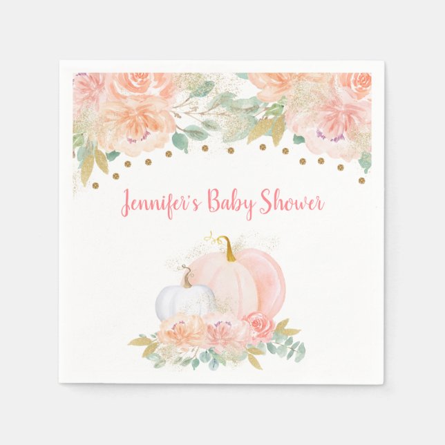 Fall Floral Pumpkin Pink & Gold Baby Dusche Serviette (Vorderseite)
