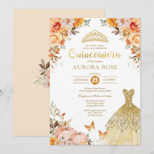 Fall Floral Pumpkin Quinceañera Mis Quince Anos Einladung
