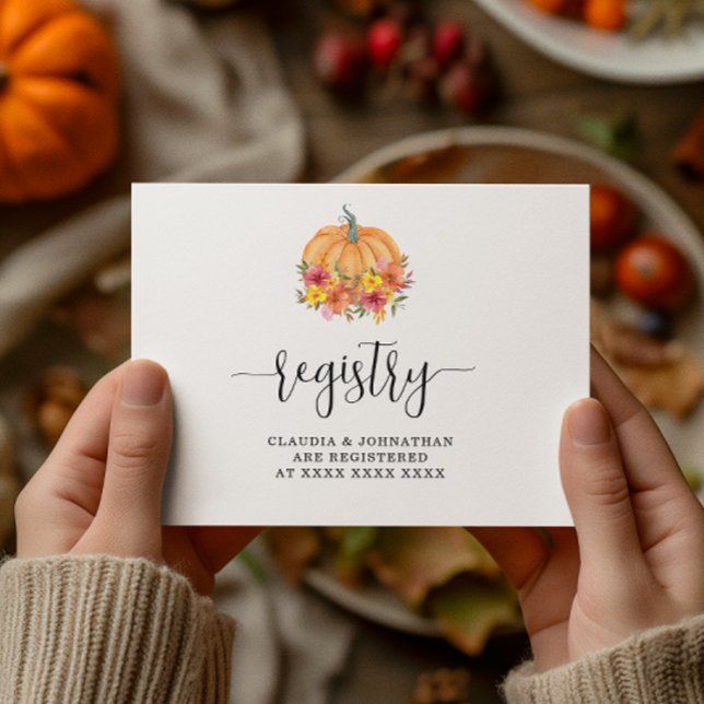 Fall Floral Pumpkin Registry Brautparty Begleitkarte (Von Creator hochgeladen)