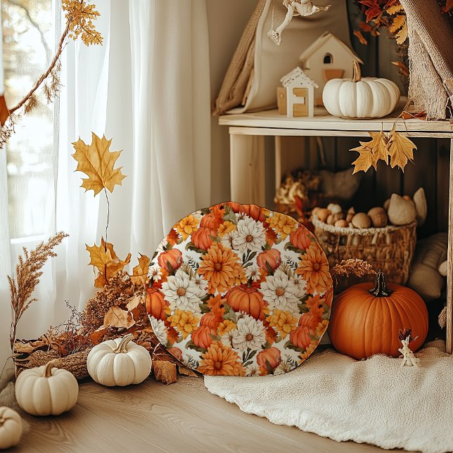 Fall Floral Pumpkin Rundes Kissen (Von Creator hochgeladen)