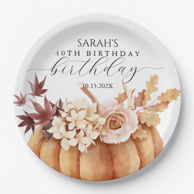 Fall Floral Pumpkin Woman Birthday Brunch Pappteller (Vorderseite)