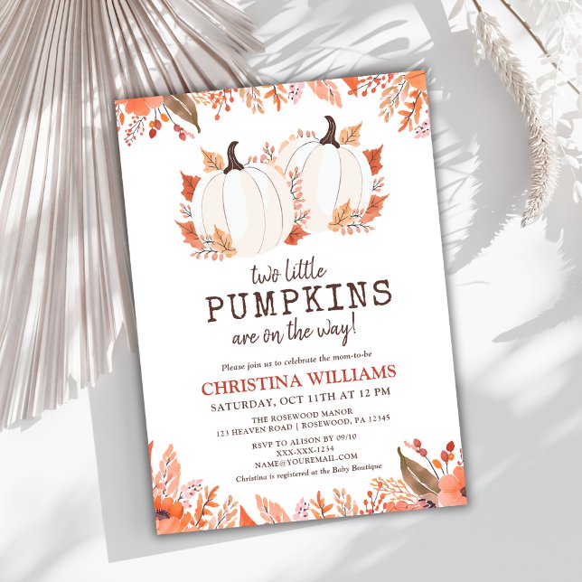 Fall Floral Pumpkins Wasserfarbe Zweiwindusche Einladung (Von Creator hochgeladen)