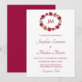 Fall Floral Rose Wreath Monogram Wedding Einladung