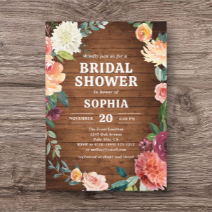 Fall Floral Rustic Wood Brautparty Einladung