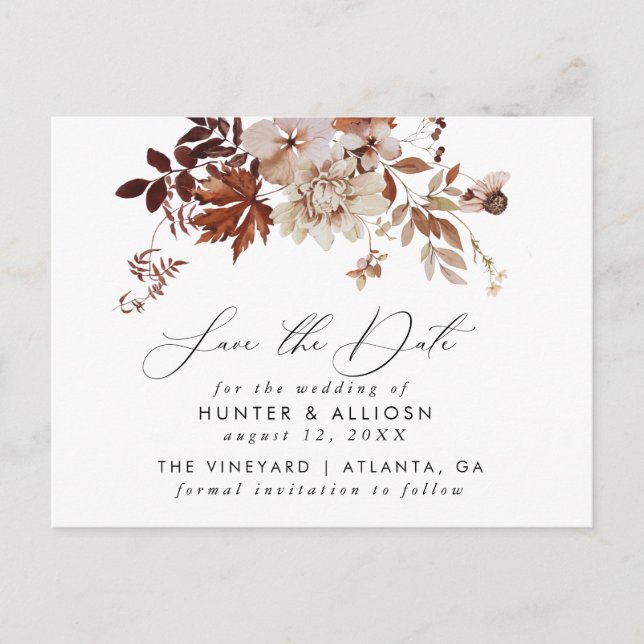 Fall Floral Save the Date Postkarte (Vorderseite)