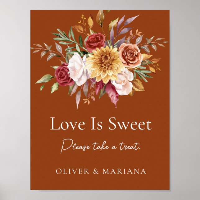 Fall Floral Terracotta Hochzeit Liebe ist süßes Ze Poster (Vorne)