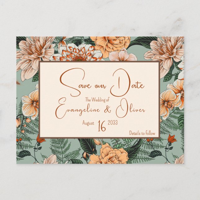 Fall Floral Terracotta Sage Blush Hochzeit Ankündigungspostkarte (Vorderseite)