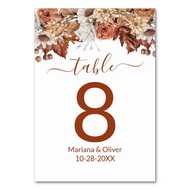 Fall Floral Tischnummer Card (Vorderseite)