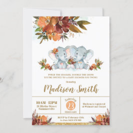 Fall Floral Twins Boy Girl Elephants Babydusche  Einladung