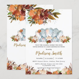 Fall Floral Twins Boy Girl Elephants Babydusche  Einladung