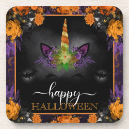 Fall Floral Unicorn Gesicht Happy Halloween Getränkeuntersetzer