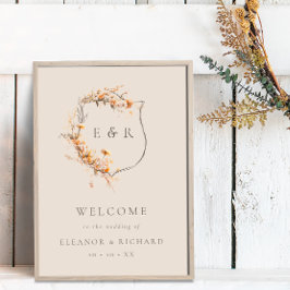 Fall Floral Wappen Monogram Wedding Welcome Poster