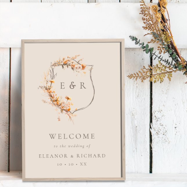 Fall Floral Wappen Monogram Wedding Welcome Poster (Von Creator hochgeladen)