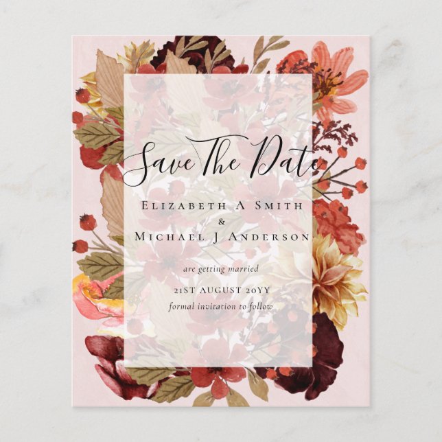Fall Floral Wedding - Burgund Orange BUDGET Flyer (Vorne)