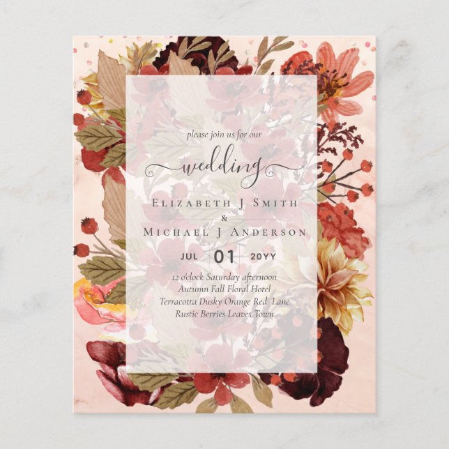 Fall Floral Wedding - Burgund Orange BUDGET Flyer (Vorne)