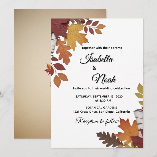 Fall Floral Wedding Invitation Einladung (Vorne/Hinten)