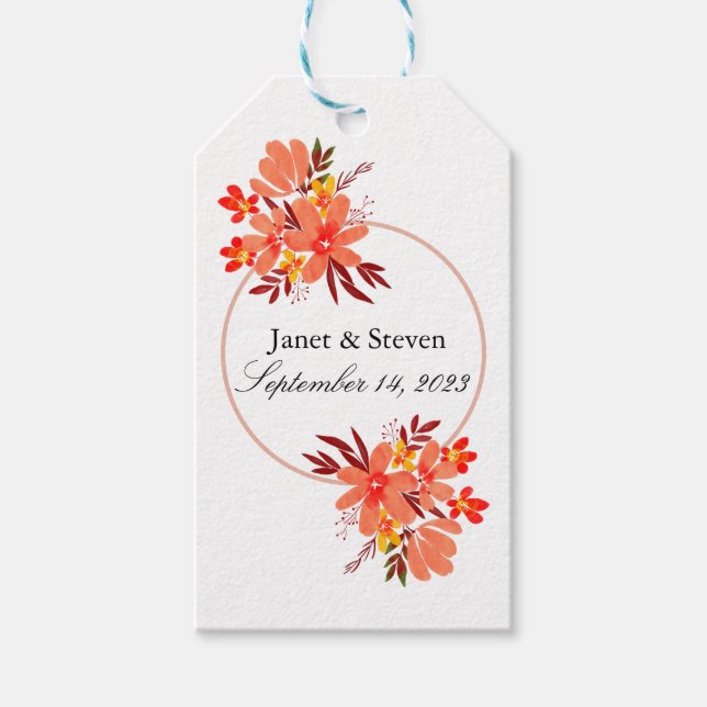 Fall Floral Wedding Orange Gold Brown Geschenkanhänger (Vorderseite)