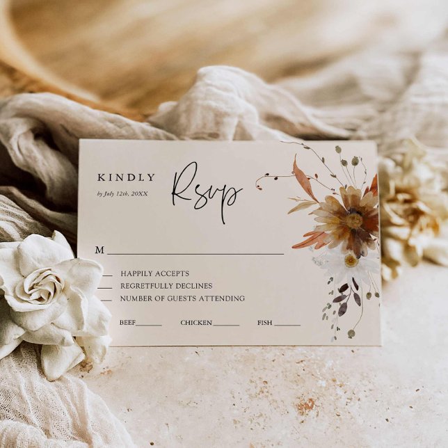 Fall Floral Wedding RSVP Card (Rustic boho floral wedding Rsvp card)