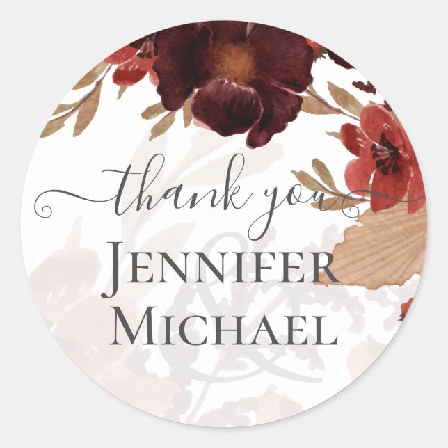 Fall Floral Wedding Suite Terracotta Burgundy Red Runder Aufkleber (Vorderseite)