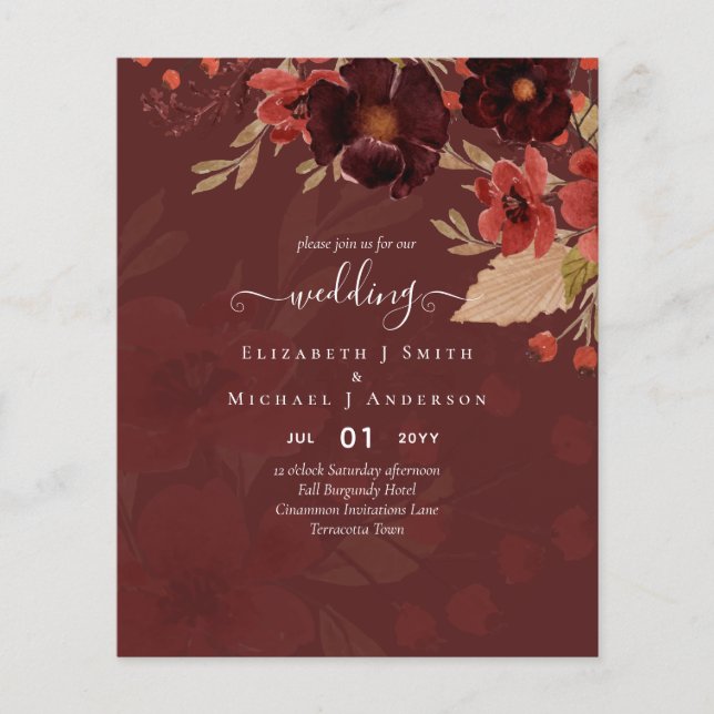 Fall Floral Wedding Terracotta Burgundy Red Flyer (Vorne)