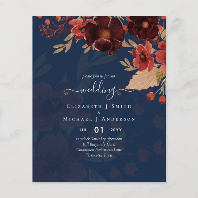 Fall Floral Wedding Terracotta Burgundy Red Flyer (Vorne)