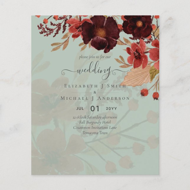 Fall Floral Wedding Terracotta Burgundy Red Flyer (Vorne)