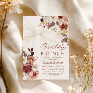 Fall Floral White Bow Geburtstag Brunch Einladung